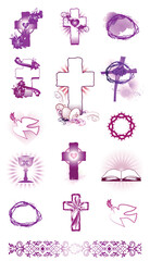 Set of religious signs. Cross with dove, holy spirit, bible. Design elements for emblem, sign, badge. Vector illustration