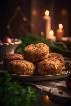Small, baked patties in Christmas retro styling. (generative ai)