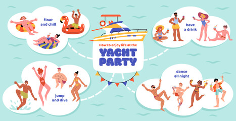 Yacht Party Flat Infographics