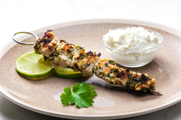 herbal meat skewer with yoghurt dressing