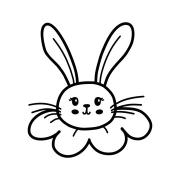 Cute Easter bunny vector illustration, hand drawn kids rabbit. Greeting card Happy Easter isolated on white background.