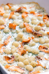 potato gnocchi with salmon and dill sauce