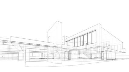 Modern villa architectural sketch 3d illustration