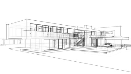 Modern villa architectural sketch 3d illustration