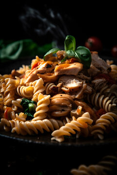 Pasta with chicken in oyster sauce. (generative ai)