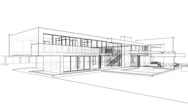 Modern villa architectural sketch 3d illustration