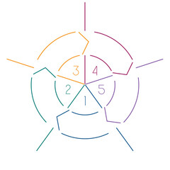 Infographic circle from colourful lines 5 positions isolated