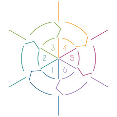 Infographic circle from colourful lines 6 positions isolated