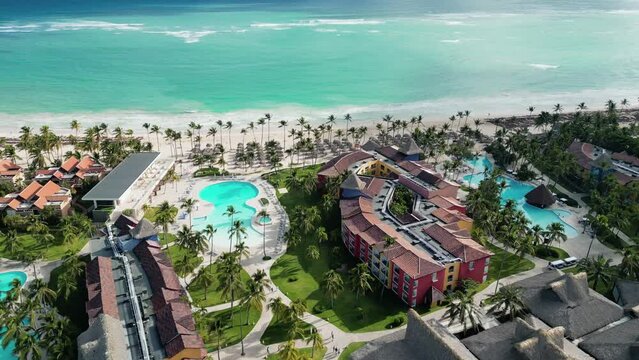 Aerial view of a beautiful summer holiday resort in Punta Cana, Dominican Republic