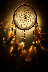 Dream catcher hangings with lights as a background
