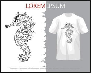 Sea horse head mandala arts isolated on white t-shirt.