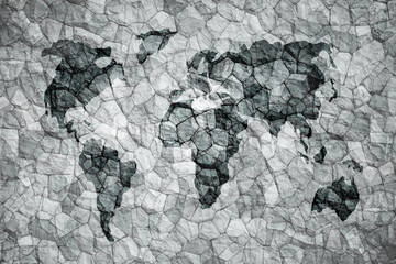  World map on rough Stone Wall Background, The world is in tough time concept