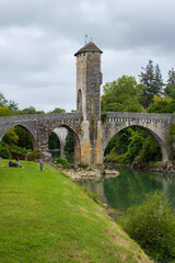 Fototapeta na wymiar Pont Vieux, bridge in Orthez, New Aquitaine, Departement Pyrenees Atlantiques, France