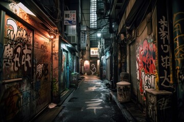 Obraz premium Exploring the Secret Graffiti Art of Tokyo's Alleys, Japan Vibrant Street Art Culture, GENERATIVE AI