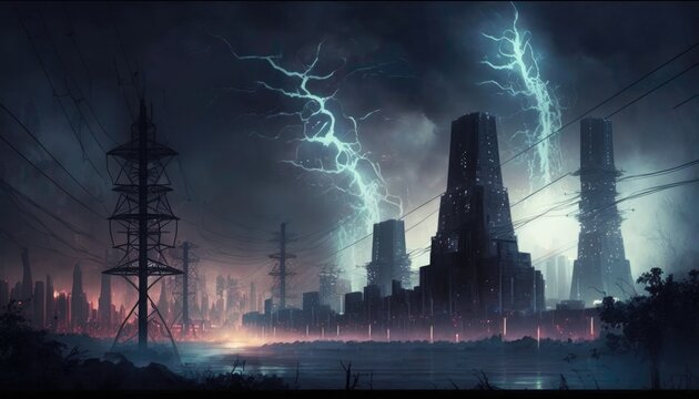 The City Thrums With Electric Energy Desktop Wallpaper. Generative AI