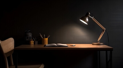 desk lamp on the table dark background