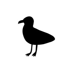 Seagull. Black silhouette. Atlantic seabird. Marine Animal Vector illustration on white background.