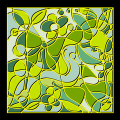 vector pattern in stained glass style with butterflies, flowers, bows and berries. bright abstract composition
