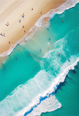 People Crowd On Beach, Aerial View AI Generated