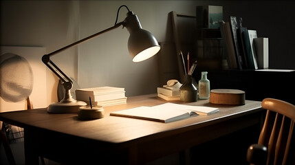 desk lamp on the table dark background