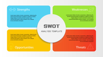 Swot infographic analysis template. Background with icon and Four colorful elements. Vector illustration