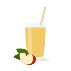 Glass of apple juice with slice of red apple