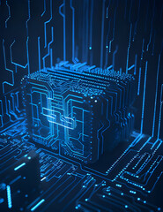 AI Künstliche Intelligenz ein blau leuchtender Chip