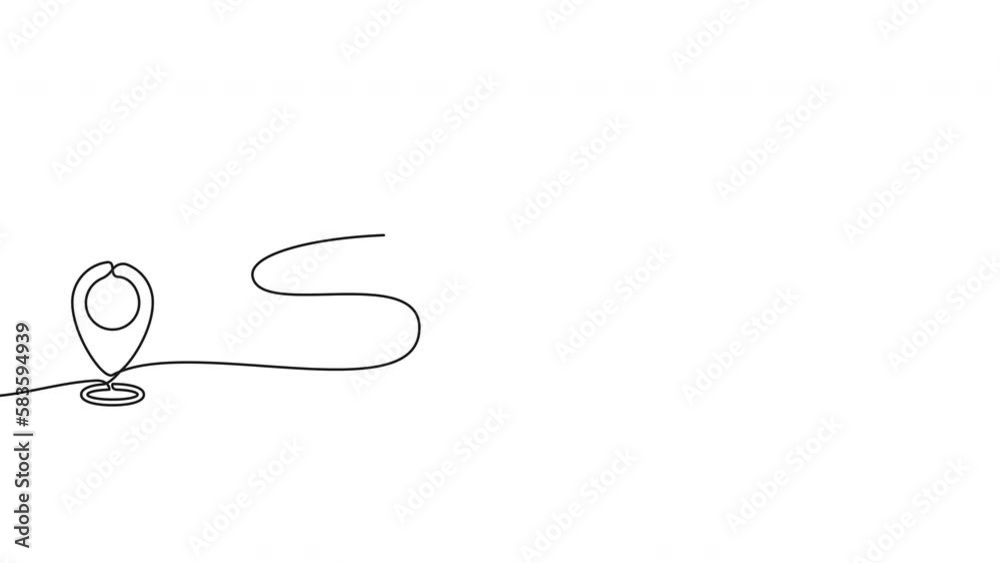 Leinwandbilder Continuous one line drawing of path with map location pointers. Single line drawing route or way with map pin or navigation pointer that mark geolocation. 4K video animation with alpha channel.