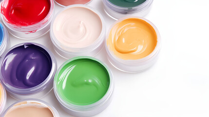 colorful cosmetic cream smears on white background with different colors