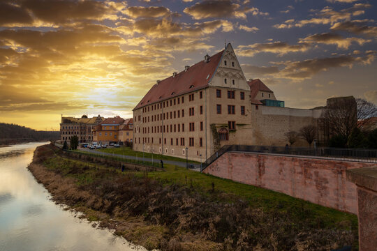 Old Grimma town, Sachsen. Germany, on the Mulde river.