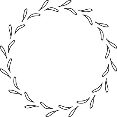 Decorative round Leaves frames hand drawn, Vintage laurel wreath, Transparent background