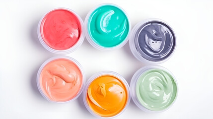 colorful cosmetic cream smears on white background different colors