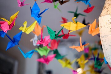 Colorful handmad paper birds for decoration