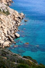 Vertical shot of the rocky beach on a sunny day