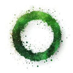 Green glitter swirling particles on circle frame isolated on white background. Green color abstract shiny dust. Ai generated circle frame design.