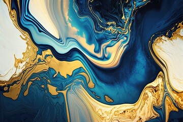 A background with a marble pattern in shades of gold and blue. The veins and swirls of the marble create a dynamic and visually striking effect. Generative AI