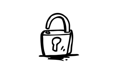 padlock Doodle art illustration with black and white style.