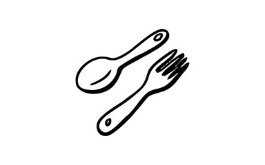 spon and fork Doodle art illustration with black and white style.