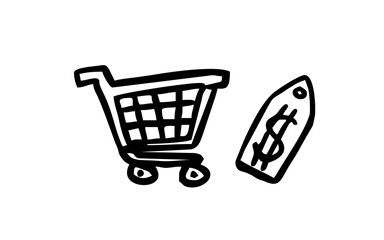 tag price Doodle art illustration with black and white style.