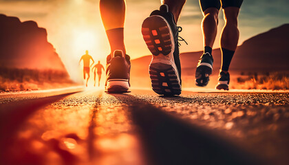 Start of runner running to success and goal concept, AI generative