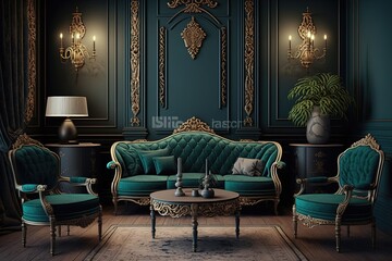 An opulent hotel lounge with refined decor and exquisite furnishings, curated to create a warm and inviting atmosphere. Generative AI.