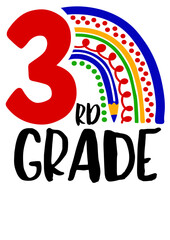 Third grade. Rainbow color clipart. Isolated on transparent background. 