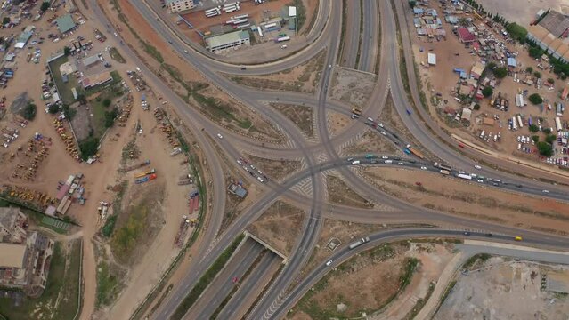 Awesome aerial view of ongoing traffic on the Tema motorway roundabout 4