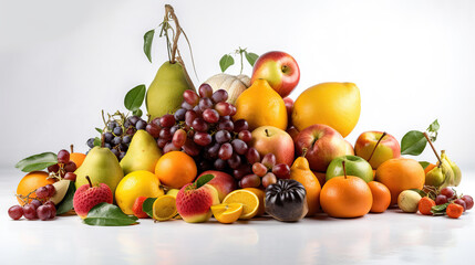 Assortment of exotic fruits isolated on white. Generative Ai