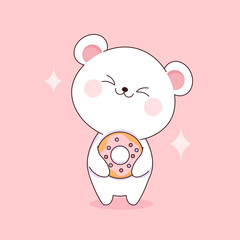 White cute kawaii bear with donut