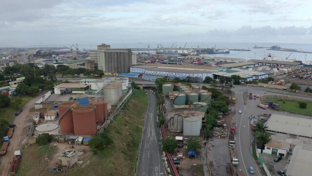 Drone view over the Tema port in Accra, Ghana