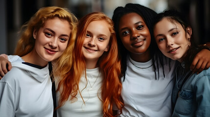 Fototapeta premium Group of female friends of all ethnicities, friendship concept