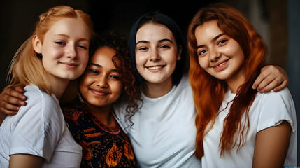 Fototapeta premium Group of female friends of all ethnicities, friendship concept