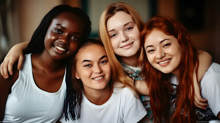 Obraz premium Group of female friends of all ethnicities, friendship concept
