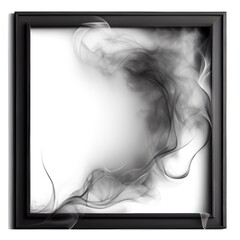 Black swirling smoke square frame isolated on white background. Black color abstract smooth flowing vapour. Ai generated geometric square frame design.